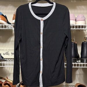 Black Long Sleeve Cardigan with Gray Trim